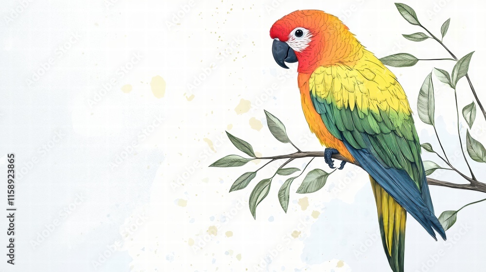 Fototapete bright parrot depicted perched on a branch surrounded by soft colors with space for text. generative