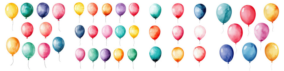 An array of vibrant multicolored balloons of various shapes and sizes floating in the sky creating a cheerful and festive backdrop for events