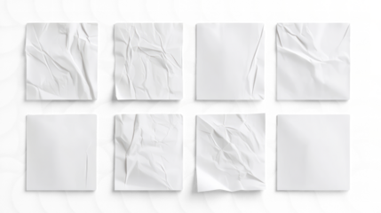  white rectangular paper pieces with visible creases and folds, arranged in two rows on a white background