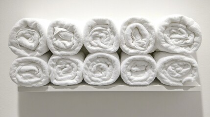 Neat Stacked White Towels on a Shelf in a Modern Bathroom