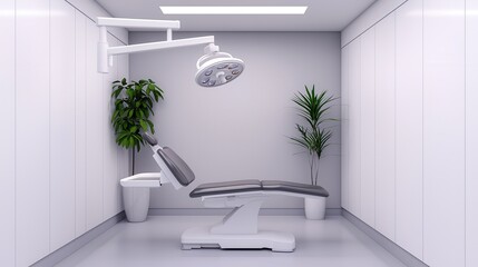 A vibrant and futuristic medical clinic featuring an integrated holographic system cutting edge technology and a modern minimalist interior design