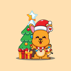 Cute kangaroo with christmas lamp cartoon vector illustration.