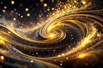 Black Gold Swirling Galaxy: Abstract Glittering Dust Action Shot Background