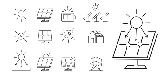 Solar Energy Line Editable Icons set  Vector illustration in modern thin outline style of sun power