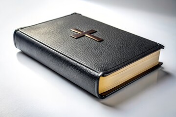 Black Holy Book, White Background: Medium Shot Photography