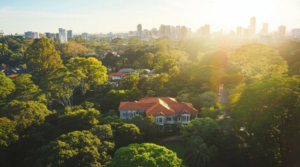Aerial View of Urban Development in Forested Area