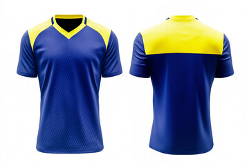 blue and yellow jersey template for team clubs, jersey sport, front and back, Tshirt mockup sports jersey template design for football soccer, racing, gaming, sports jersey