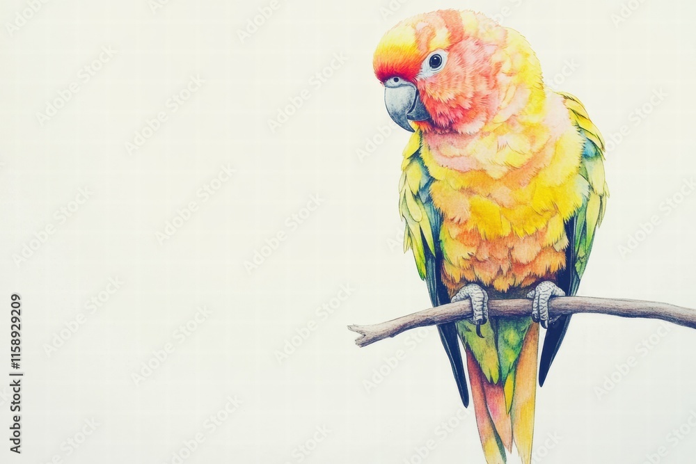Leinwandbilder bright parrot perched on a branch with ample space for text and design. generative ai