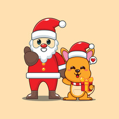 Cute kangaroo with santa claus cartoon vector illustration.