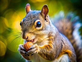 Obraz premium Busy Chewing Action Shot: Squirrel Munching Nuts, Close-Up Photography