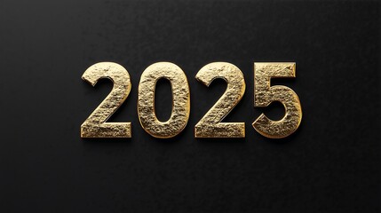 golden texture 2025 3d text on black background, new year 
