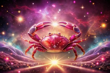 Celestial Pink Crab Constellation: Cancer Zodiac Sign, Starry Night, Pink Galaxy Background