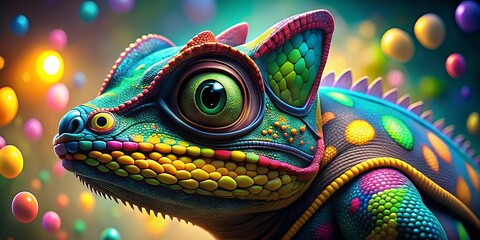 Obraz premium Chameleon Superhero: Colorful Mask, Rule of Thirds Composition
