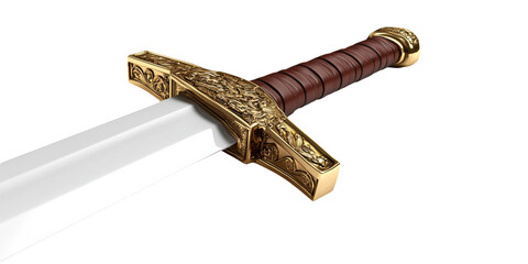 Golden Sword With Intricate Handle Design Isolated on Transparent Background