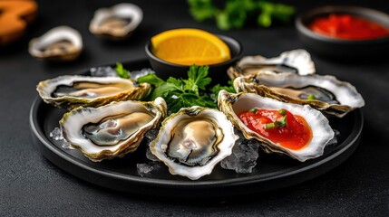 Fresh Oysters on Ice with Sauce
