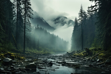 forest fog forest in natural cloud