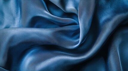 Obraz premium A close-up view of soft blue silk fabric showing intricate folds and a smooth texture. The rich color emphasizes its elegant appearance.