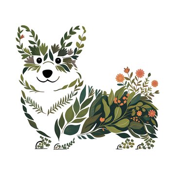 recommend clip art: Floral Corgi Dog Design Botanical Illustration