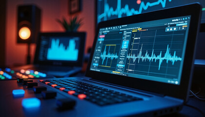 Fototapeta premium Good audio workstation analyzing sound waves