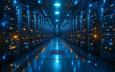 Fototapeta premium Illuminated server room interior.