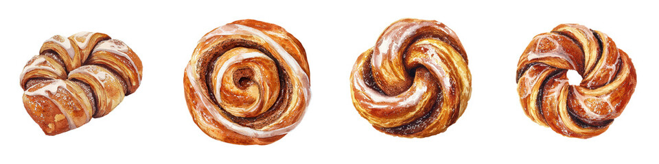 Fototapeta premium Assortment of Freshly Baked Spiral Pastries and Rolls with Flaky Buttery Textures Delicious Homemade Bakery Treats Perfect for Breakfast Snacks or Dessert