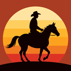cowboy-riding-a-horse-silhouette-on-retro-vintage