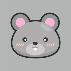 mouse head with outline flat vector design.
