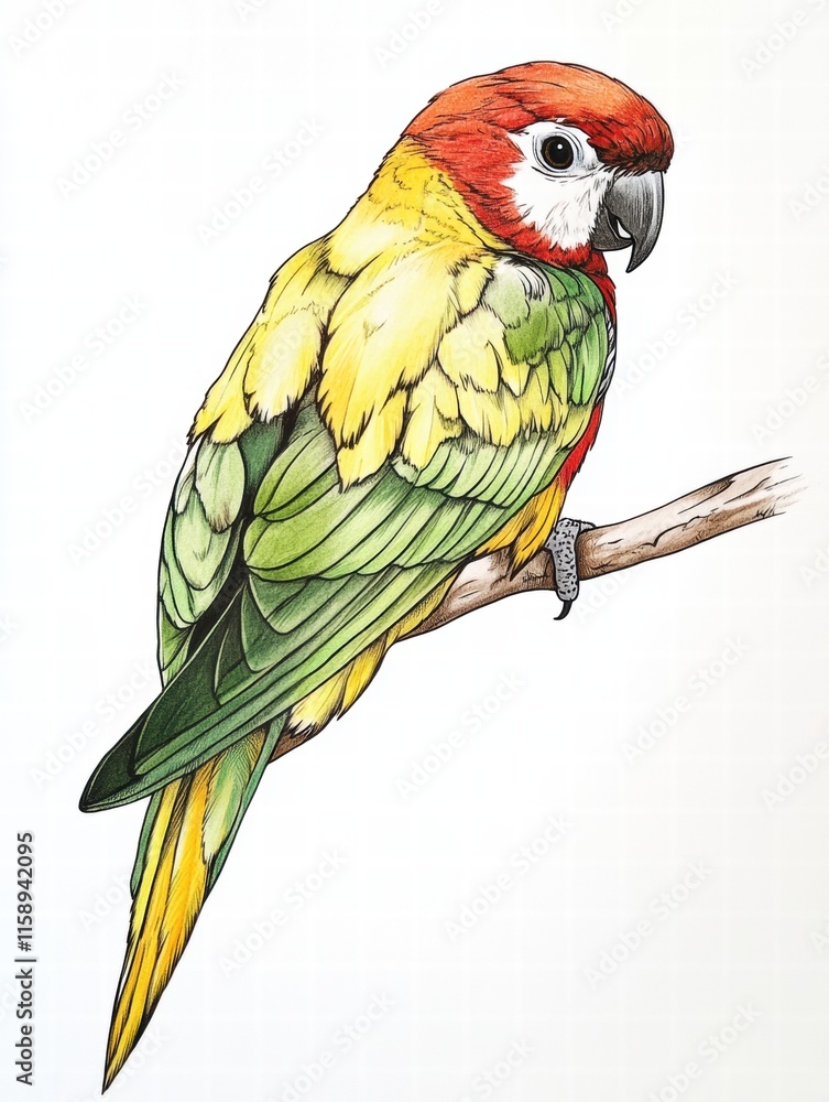 Leinwandbilder bright parrot illustrated with vivid colors perched on a branch and ready to be displayed in a mock 