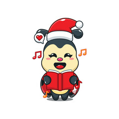 Cute ladybug sing a christmas song cartoon vector illustration.