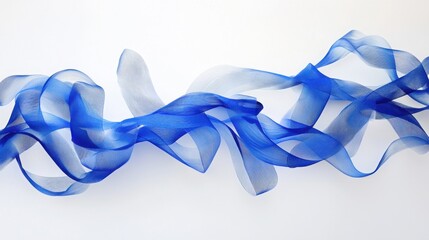 Fototapeta premium A delicate, flowing blue ribbon gracefully dances in the air, adding an elegant touch to any creative or artistic design. It's vibrant and translucent.