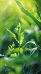 Naklejka premium corn growing in a lush green field