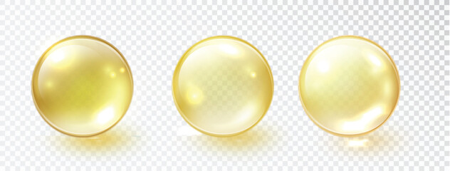 Gold oil bubble set isolated on transparent background
