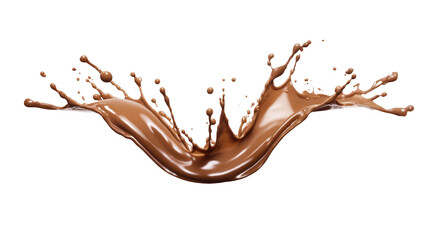 3d Creamy chocolate splash in a smooth crown shape with droplets, isolated on transparent background, perfect for food and beverage promotions