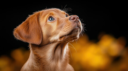 close up of dog face with bright eyes and friendly expression, showcasing its soft fur and attentive gaze against blurred background