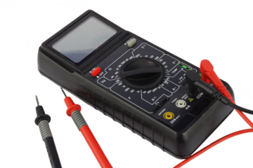 A digital multimeter for measuring the parameters of electrical circuits. Close-up. Soft focus.Transparent background in png.
