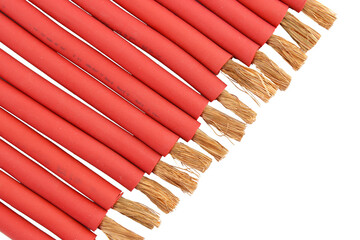 Electric copper stranded insulated mounting wires. Close-up. Soft focus. Transparent background in...