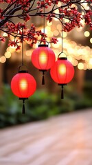 Fototapeta premium Lantern festival night lights garden setting decorative content enchanting atmosphere up close cultural experience