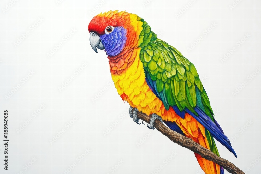 Fototapete brightly colored parrot perched on a branch with vibrant plumage and ample copy space for text. gene