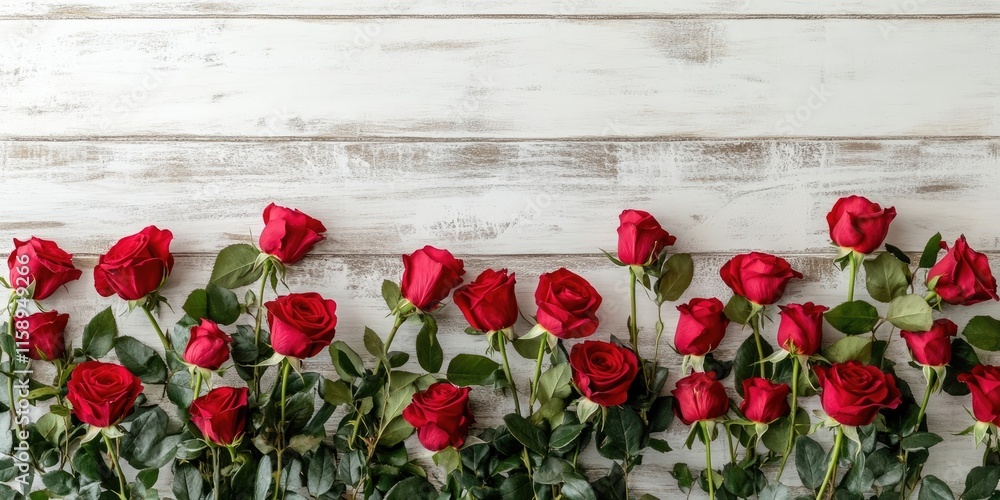 Aufkleber red roses frame the background banner, creating a long display of flowers. this vibrant flowers arra