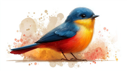 A vivid splash of colors brings this ethereal bird to life, perched serenely amidst a dreamy watercolor backdrop, encapsulating a moment of tranquil beauty.