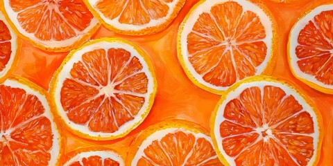 Vibrant orange slices create a colorful fruit pattern against a contrasting background, showcasing the freshness and vividness of the orange in this top down perspective.