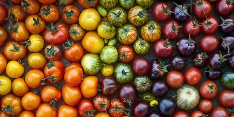 Vibrant tomatoes showcase a selection of ancient varieties and delightful cherry tomatoes, highlighting the unique flavors and textures these tomatoes bring to culinary creations.