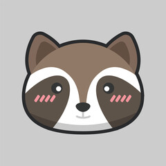 racoon head with outline flat vector design