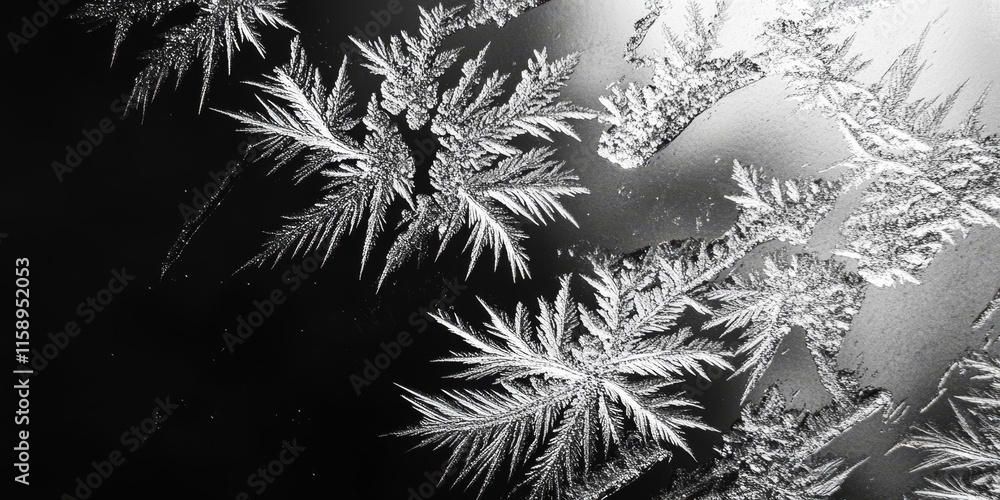 Poster an abstract image showcasing a pattern of frost on glass. this macro shot reveals intricate black an