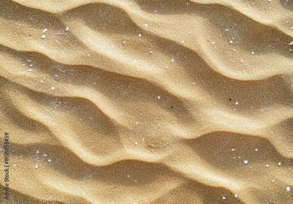 Aufkleber close-up view of textured sand patterns with gentle ripples and soft highlights under bright light, 