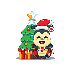 Cute ladybug with christmas lamp cartoon vector illustration.