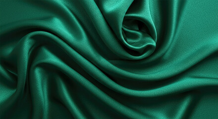 Fototapeta premium Black blue green abstract background. Dark green silk satin texture background. Beautiful wavy soft folds on the surface of the fabric. Teal elegant background with copy space for design. Web banner.