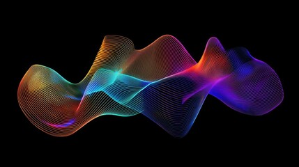 A vibrant abstract illustration featuring colorful wavy lines on a black background, creating an energetic visual effect.