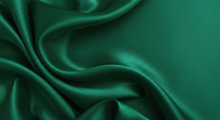 Fototapeta premium Black blue green abstract background. Dark green silk satin texture background. Beautiful wavy soft folds on the surface of the fabric. Teal elegant background with copy space for design. Web banner.