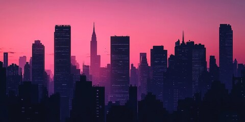 Fototapeta premium Silhouette of an urban skyline showcasing striking architectural features and unique outlines, creating a captivating silhouette that highlights the essence of modern cityscapes.